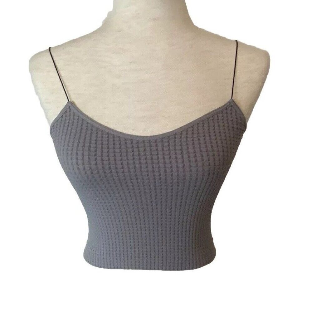 Nikibiki Vintage Ribbed Waffle Sleeveless Crop Tank Top Gray Sz OS One Size USA